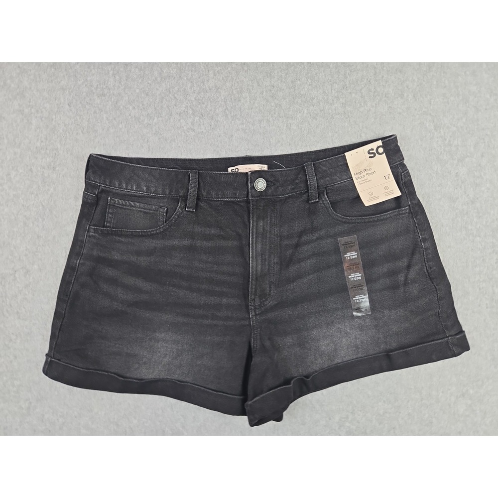 So Jean Shorts Womens Size 17 Junior Denim High Rise Mom Short Jeans Black NWT
